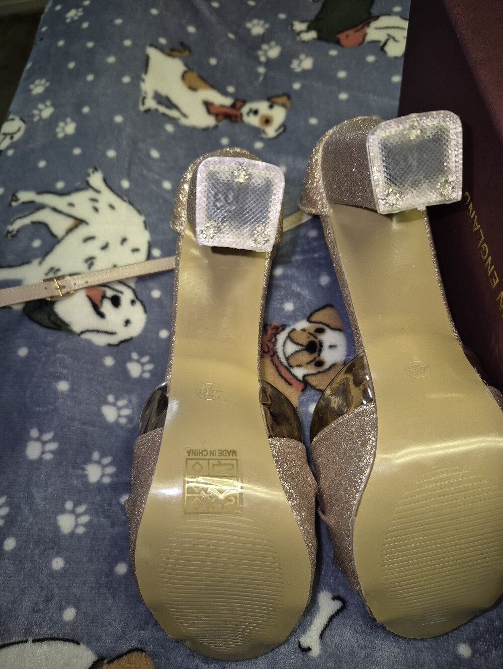 Women's Glitter Block Heel Sandals in Rose Gold